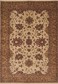 Indian Indo-Tibetan Beige Rectangle 6x9 ft Wool Carpet 11842