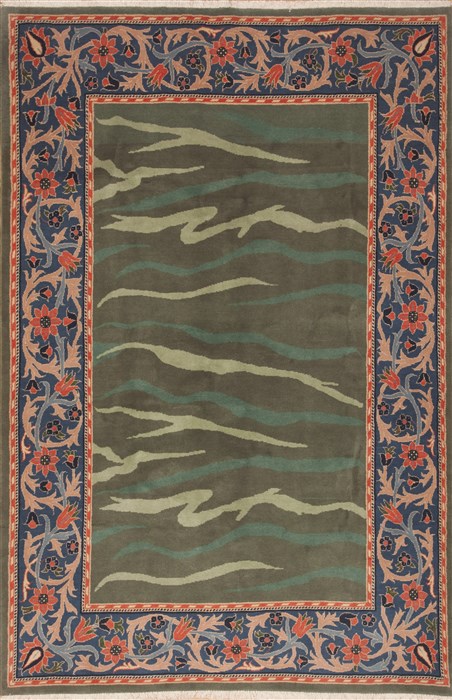 Indo-Nepal Green Square Hand Knotted 68 X 86  Area Rug 100-11845 Image 0