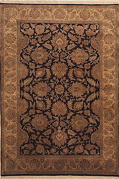 Indian Jaipur Black Rectangle 6x9 ft Wool Carpet 11860