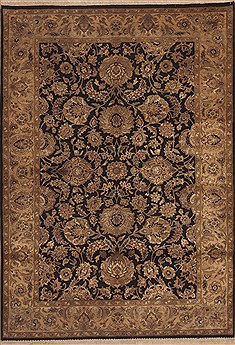 Indian Jaipur Black Rectangle 6x9 ft Wool Carpet 11868