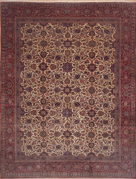 Kashan Beige Hand Knotted 355 X 463  Area Rug 100-11992 Image 0
