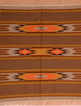 Afghan Kilim Brown Rectangle 5x7 ft Wool Carpet 110014