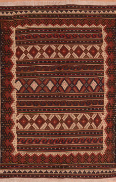 Afghan Kilim Brown Rectangle 5x7 ft Wool Carpet 110019