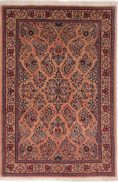 Persian sarouk Purple Rectangle 3x5 ft wool and silk Carpet 110022