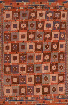 Afghan Kilim Brown Rectangle 5x7 ft Wool Carpet 110030
