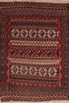 Afghan Kilim Red Rectangle 4x6 ft Wool Carpet 110035