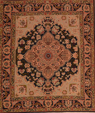 Turkish Kilim Beige Square 9 ft and Larger Wool Carpet 110045