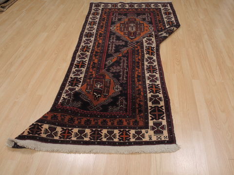 Baluch Black Runner Hand Knotted 38 X 78 Area Rug 100-110062 Image 12