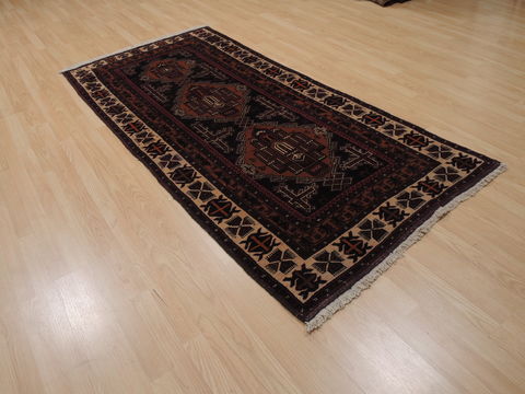 Baluch Black Runner Hand Knotted 38 X 78 Area Rug 100-110062 Image 3
