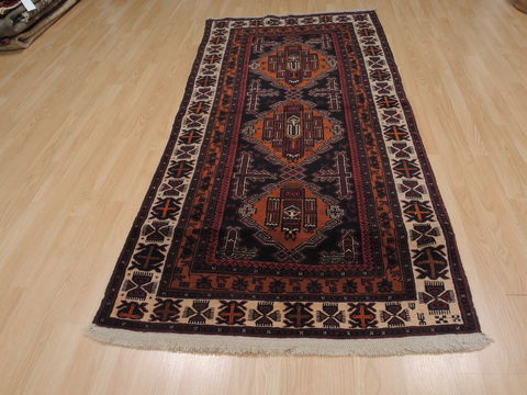 Baluch Black Runner Hand Knotted 38 X 78 Area Rug 100-110062 Image 4