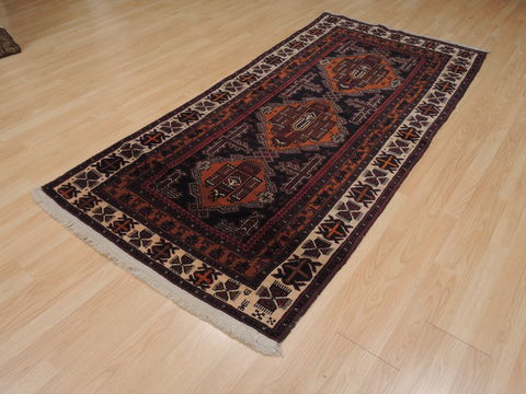 Baluch Black Runner Hand Knotted 38 X 78 Area Rug 100-110062 Image 5