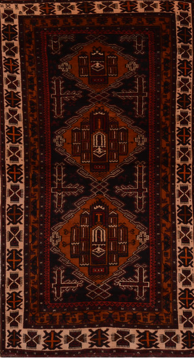 Baluch Black Runner Hand Knotted 38 X 78 Area Rug 100-110062 Image 0