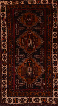 Baluch Black Runner Hand Knotted 3'8" X 7'8"  Area Rug 100-110062