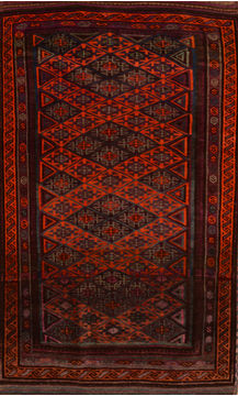Afghan Baluch Orange Rectangle 5x7 ft Wool Carpet 110068