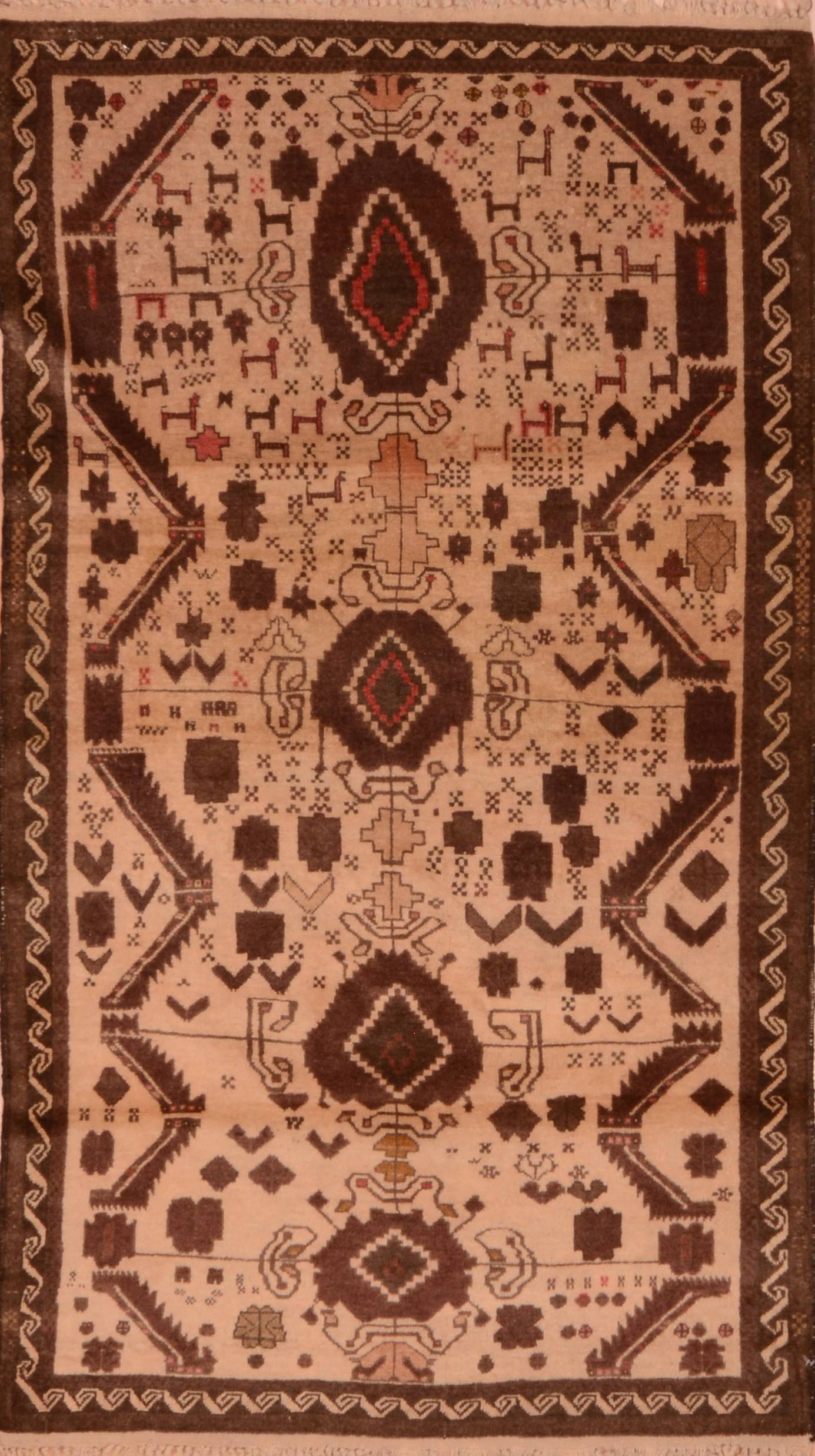 Afghan Baluch Beige Rectangle 3x5 ft Wool Carpet 110095