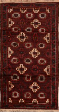 Baluch Red Runner Hand Knotted 3'4" X 6'8"  Area Rug 100-110100