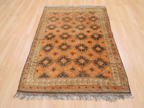 Baluch Orange Square Hand Knotted 411 X 53 Area Rug 100-110117 Image 9