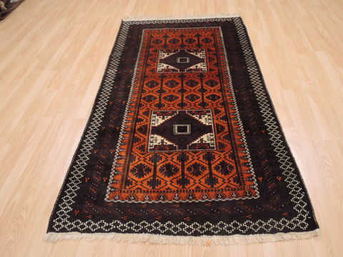 Baluch Orange Hand Knotted 36 X 66 Area Rug 100-110121 Image 1