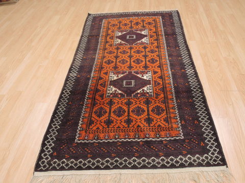 Baluch Orange Hand Knotted 36 X 66 Area Rug 100-110121 Image 3