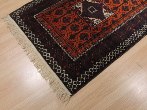 Baluch Orange Hand Knotted 36 X 66 Area Rug 100-110121 Image 4