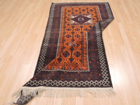 Baluch Orange Hand Knotted 36 X 66 Area Rug 100-110121 Image 7