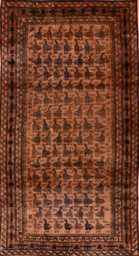 Baluch Beige Runner Hand Knotted 3'4" X 6'10"  Area Rug 100-110127