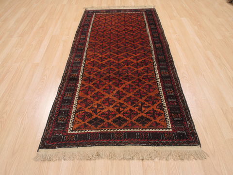 Baluch Orange Hand Knotted 37 X 62 Area Rug 100-110132 Image 1