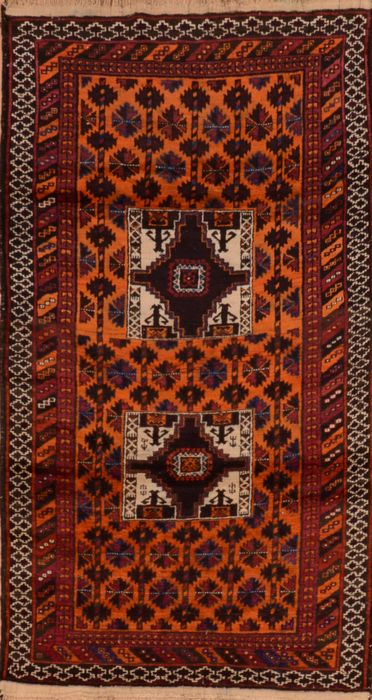 Baluch Orange Hand Knotted 33 X 66 Area Rug 100-110136 Image 0