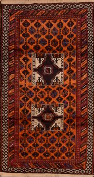 Baluch Orange Hand Knotted 3'3" X 6'6"  Area Rug 100-110136