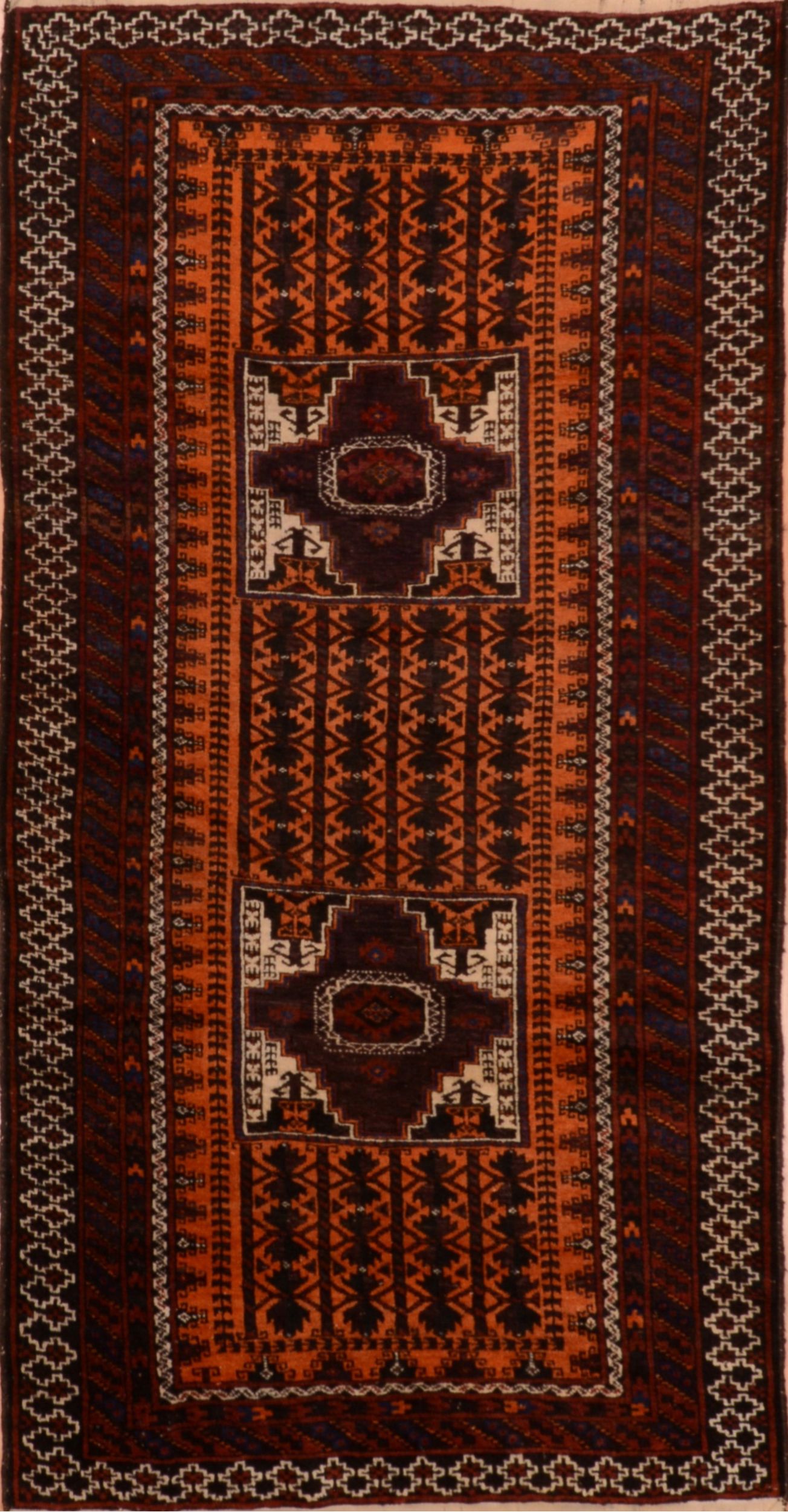 Afghan Baluch Orange Runner 6 to 9 ft Wool Carpet 110137