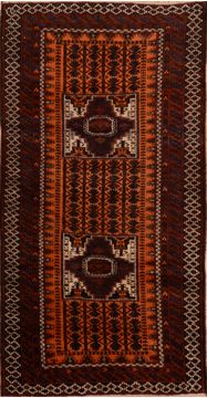 Baluch Orange Runner Hand Knotted 3'3" X 6'7"  Area Rug 100-110137