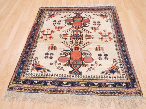 Afshar Beige Square Hand Knotted 39 X 43 Area Rug 100-110149 Image 1