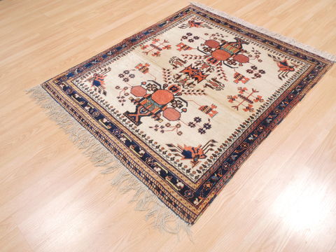 Afshar Beige Square Hand Knotted 39 X 43 Area Rug 100-110149 Image 2