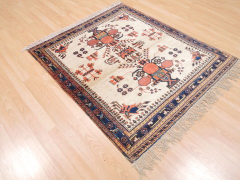 Afshar Beige Square Hand Knotted 39 X 43 Area Rug 100-110149 Image 3