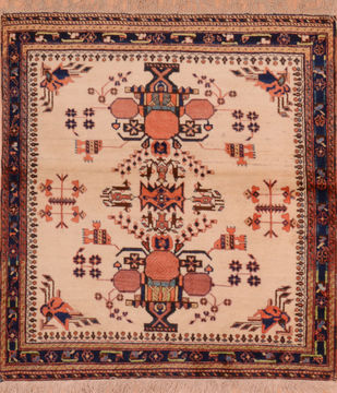 Afghan Baluch Beige Square 4 ft and Smaller Wool Carpet 110149