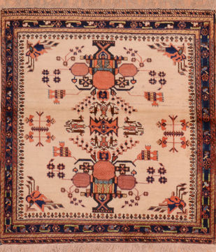 Baluch Beige Square Hand Knotted 3'9" X 4'3"  Area Rug 100-110149