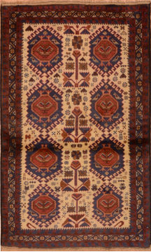 Afghan Baluch Beige Rectangle 3x5 ft Wool Carpet 110150