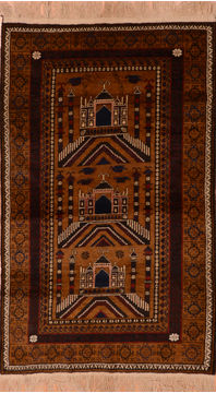 Baluch Brown Hand Knotted 3'8" X 6'4"  Area Rug 100-110174