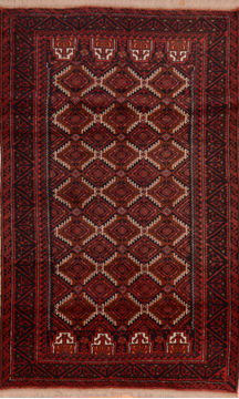 Baluch Red Hand Knotted 3'5" X 5'10"  Area Rug 100-110175
