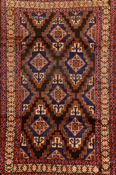 Afghan Baluch Brown Rectangle 4x6 ft Wool Carpet 110184