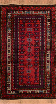 Afghan Baluch Red Rectangle 3x5 ft Wool Carpet 110187