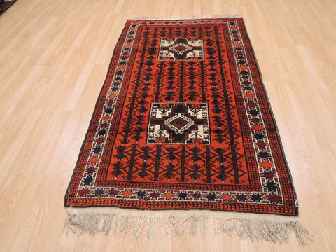 Baluch Orange Hand Knotted 35 X 61 Area Rug 100-110202 Image 1
