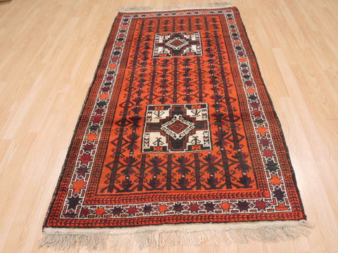 Baluch Orange Hand Knotted 35 X 61 Area Rug 100-110202 Image 4
