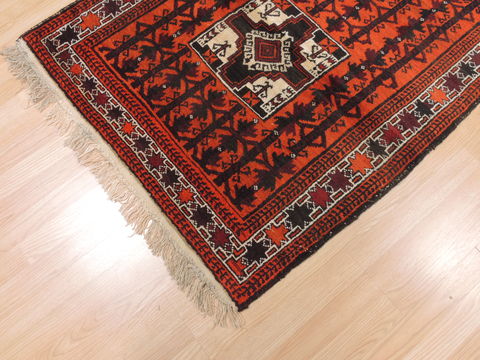 Baluch Orange Hand Knotted 35 X 61 Area Rug 100-110202 Image 5