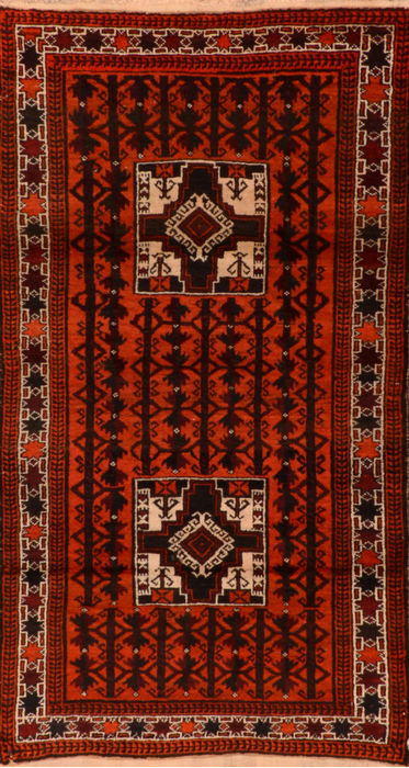 Baluch Orange Hand Knotted 35 X 61 Area Rug 100-110202 Image 0