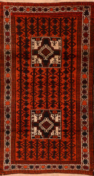 Baluch Orange Hand Knotted 3'5" X 6'1"  Area Rug 100-110202