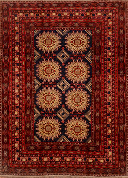 Afghan Khan Mohammadi Blue Rectangle 7x10 ft Wool Carpet 110226