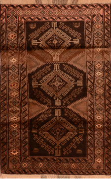 Afghan Baluch Brown Rectangle 4x6 ft Wool Carpet 110229