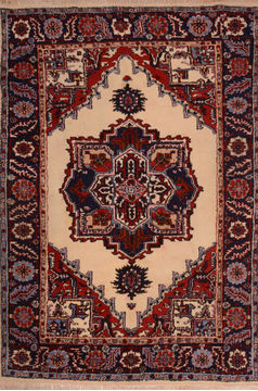 Indian Heriz Beige Rectangle 6x9 ft Wool Carpet 110256