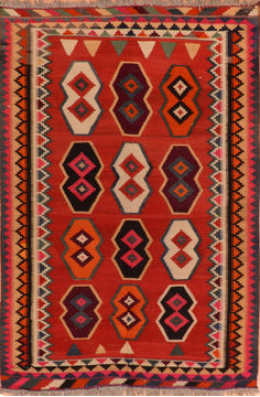 Afghan Kilim Red Rectangle 5x7 ft Wool Carpet 110264